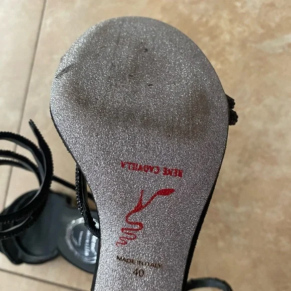 Rene Caovilla Black Crystal Margot Snake Wrap Heels EU Size 40 US Size 9 - Picture 13 of 16